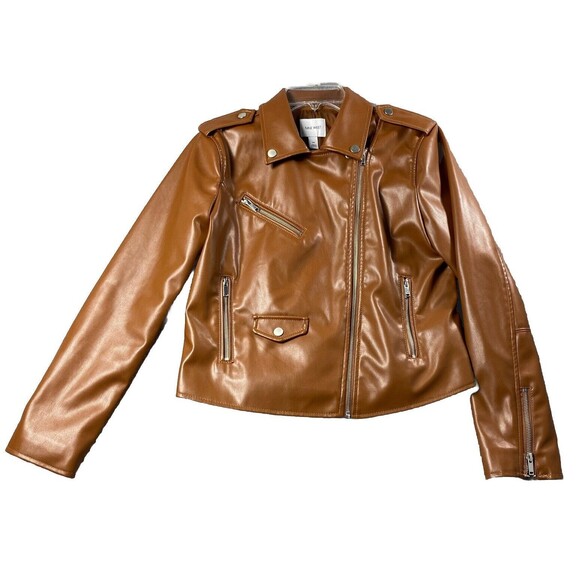 Nine West Faux Leather Moto Biker Jacket Women's Size Medium Brown - Picture 2 of 4